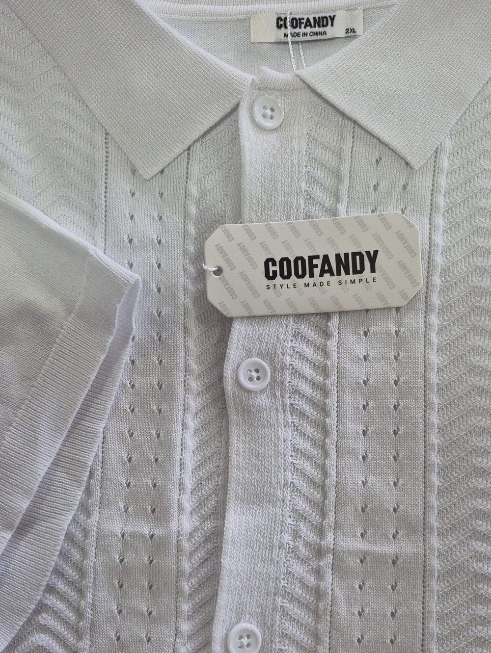 COOFANDY White Short-Sleeve Knit Polo